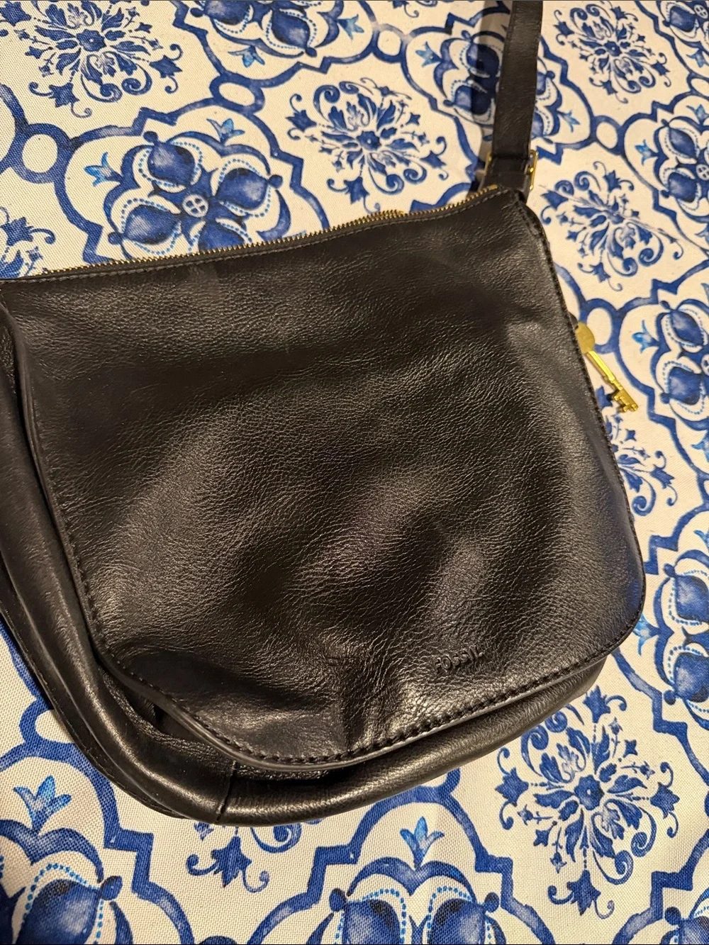 Black Fossil Leather Crossbody Bag